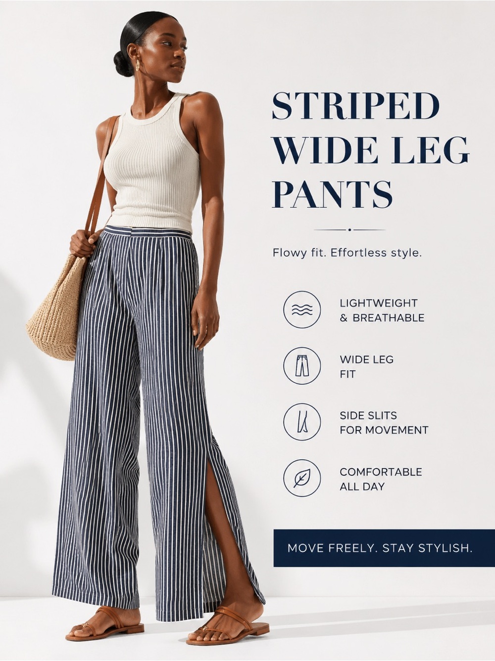Lulu's Navy and White Striped Wide Leg Pants
